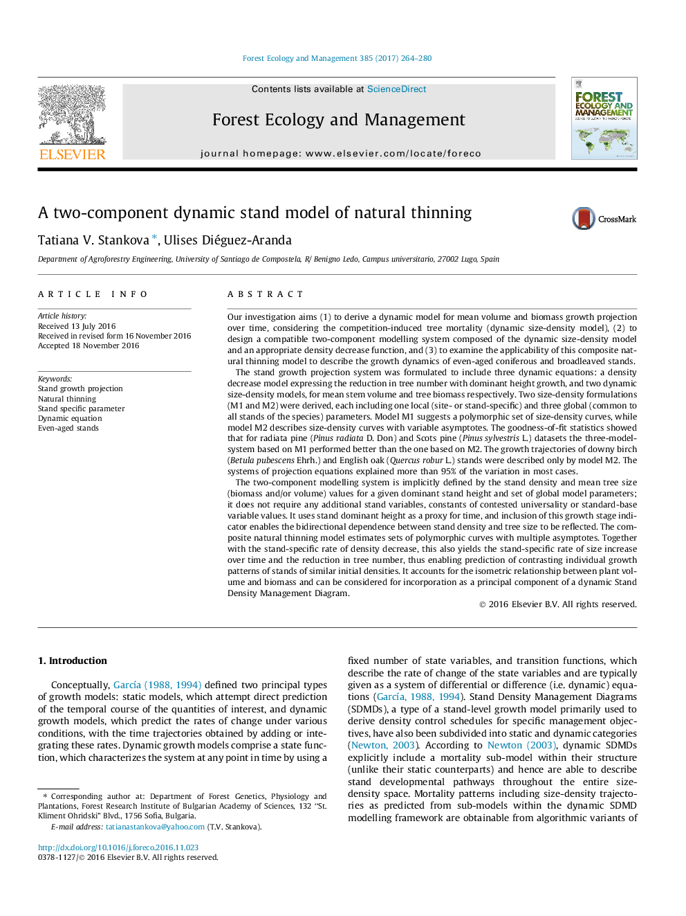 A two-component dynamic stand model of natural thinning