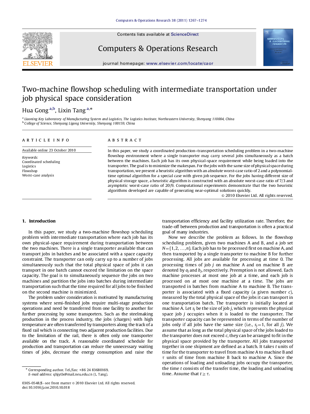 Two-machine flowshop scheduling with intermediate transportation under job physical space consideration