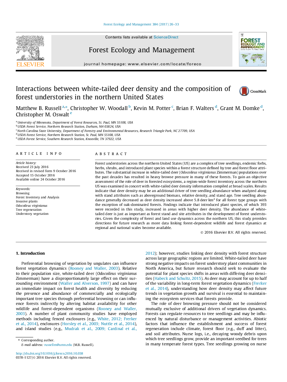 Interactions between white-tailed deer density and the composition of forest understories in the northern United States