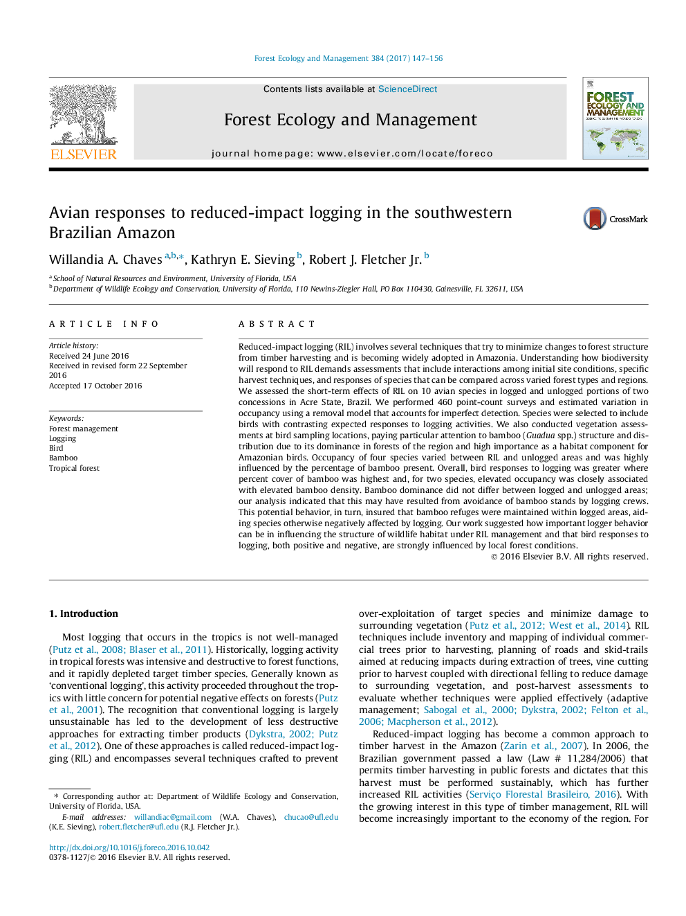 Avian responses to reduced-impact logging in the southwestern Brazilian Amazon