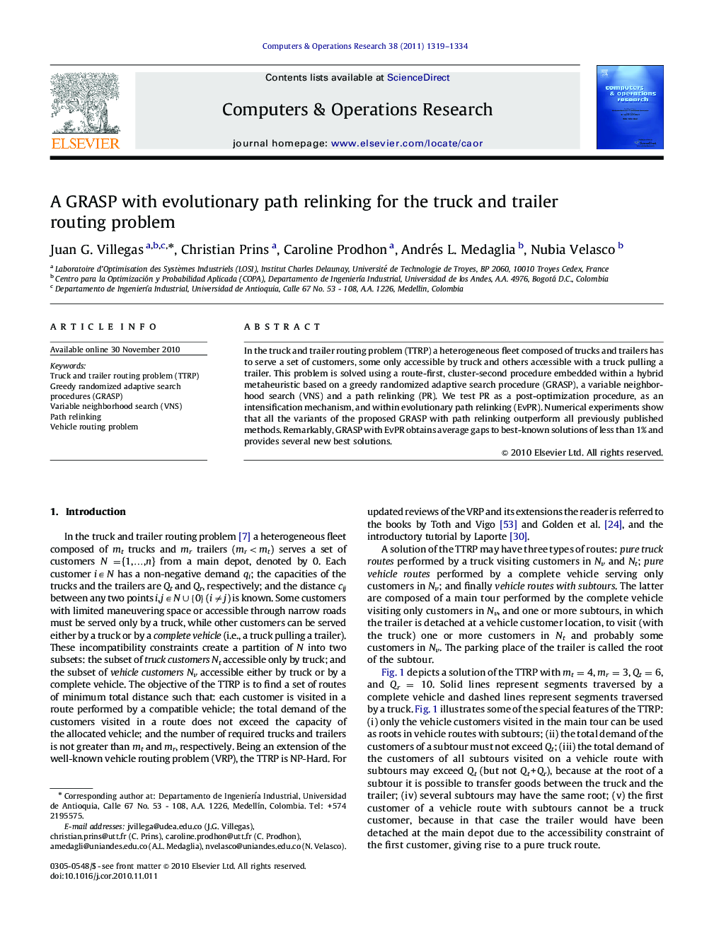 A GRASP with evolutionary path relinking for the truck and trailer routing problem