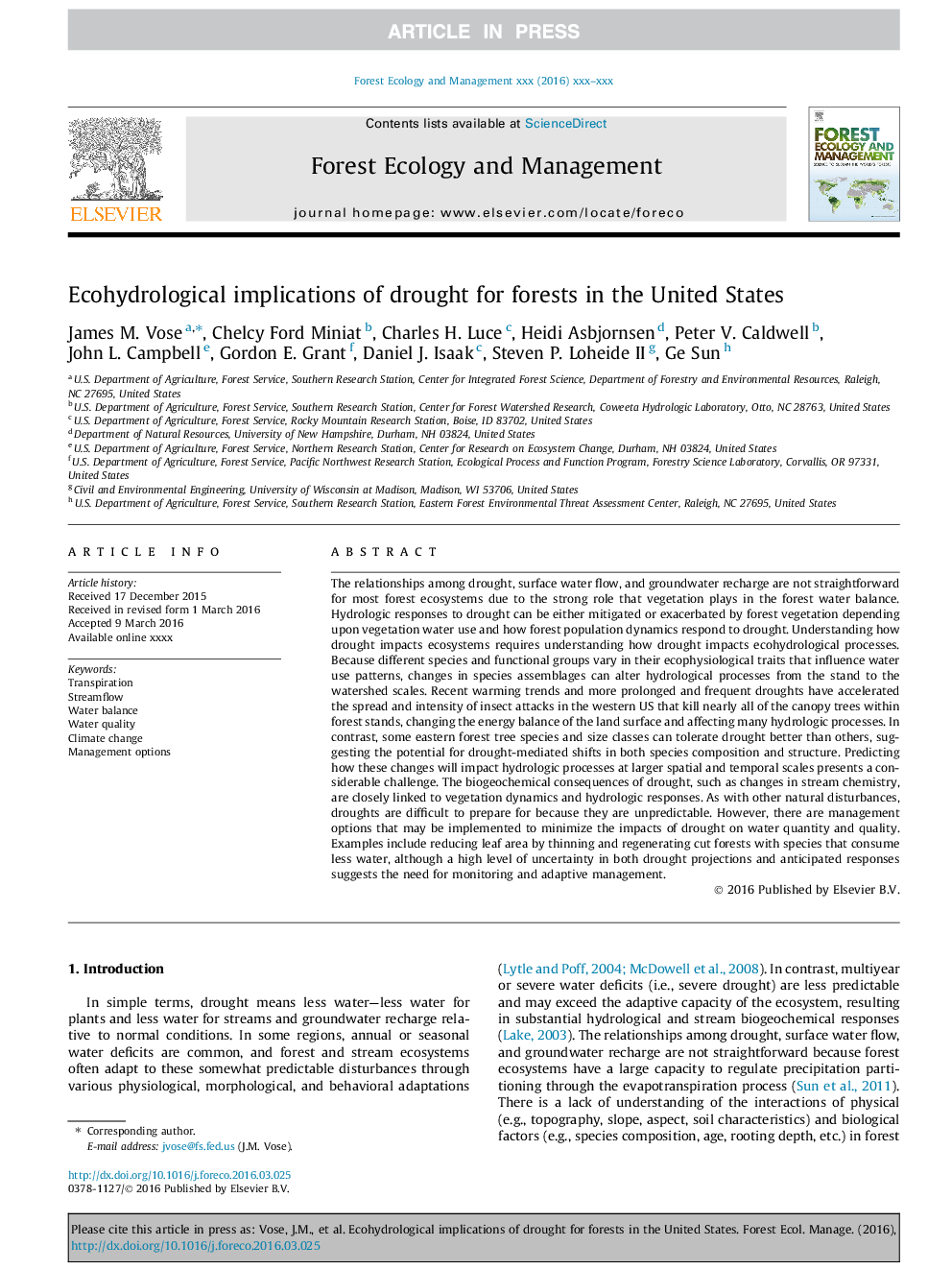 Ecohydrological implications of drought for forests in the United States