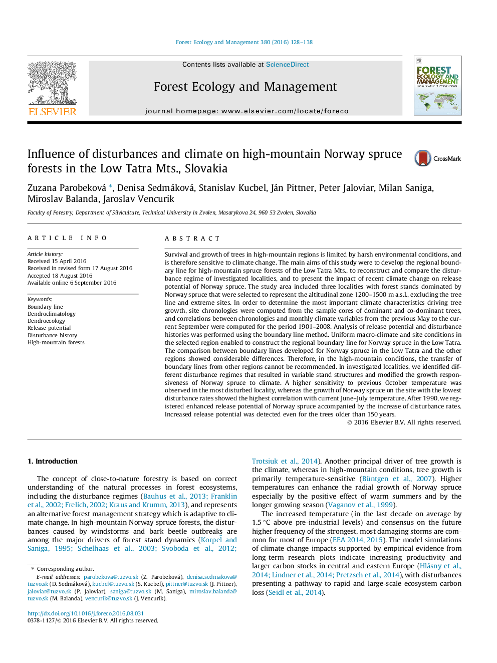 Influence of disturbances and climate on high-mountain Norway spruce forests in the Low Tatra Mts., Slovakia