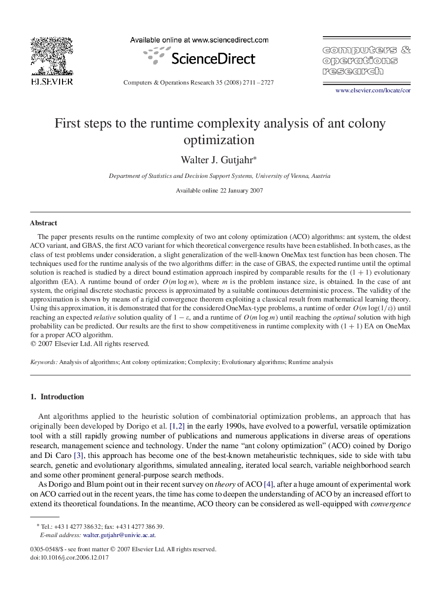 First steps to the runtime complexity analysis of ant colony optimization