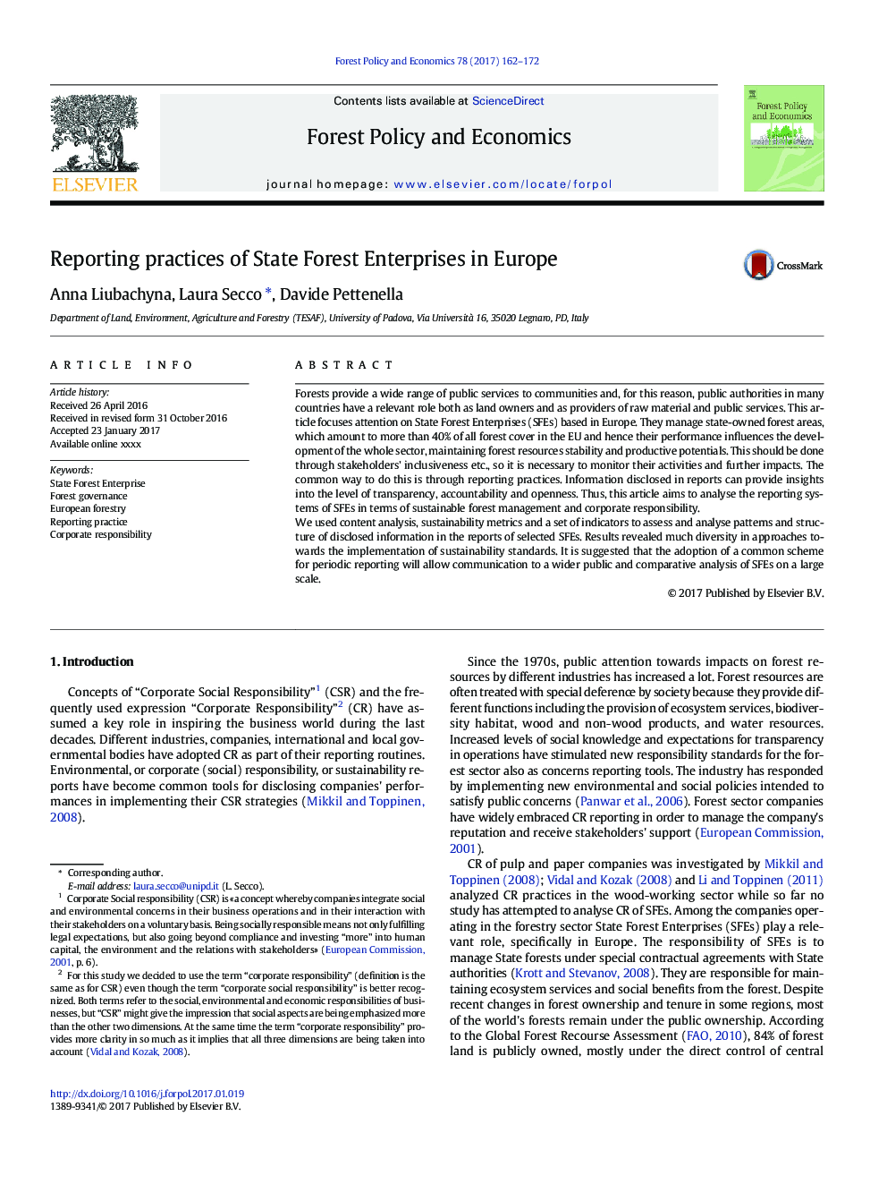 Reporting practices of State Forest Enterprises in Europe