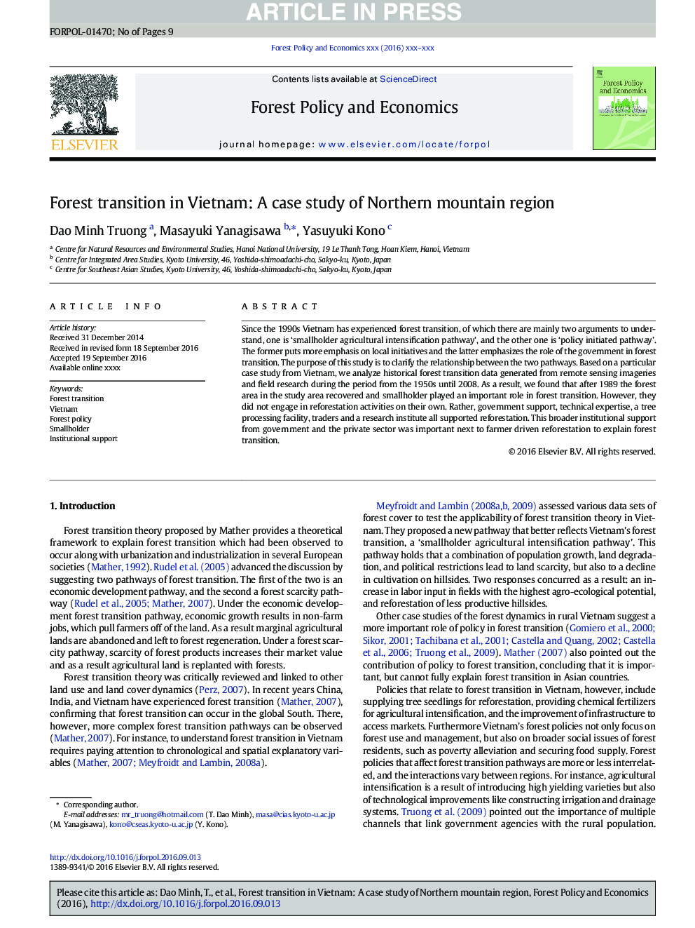 Forest transition in Vietnam: A case study of Northern mountain region