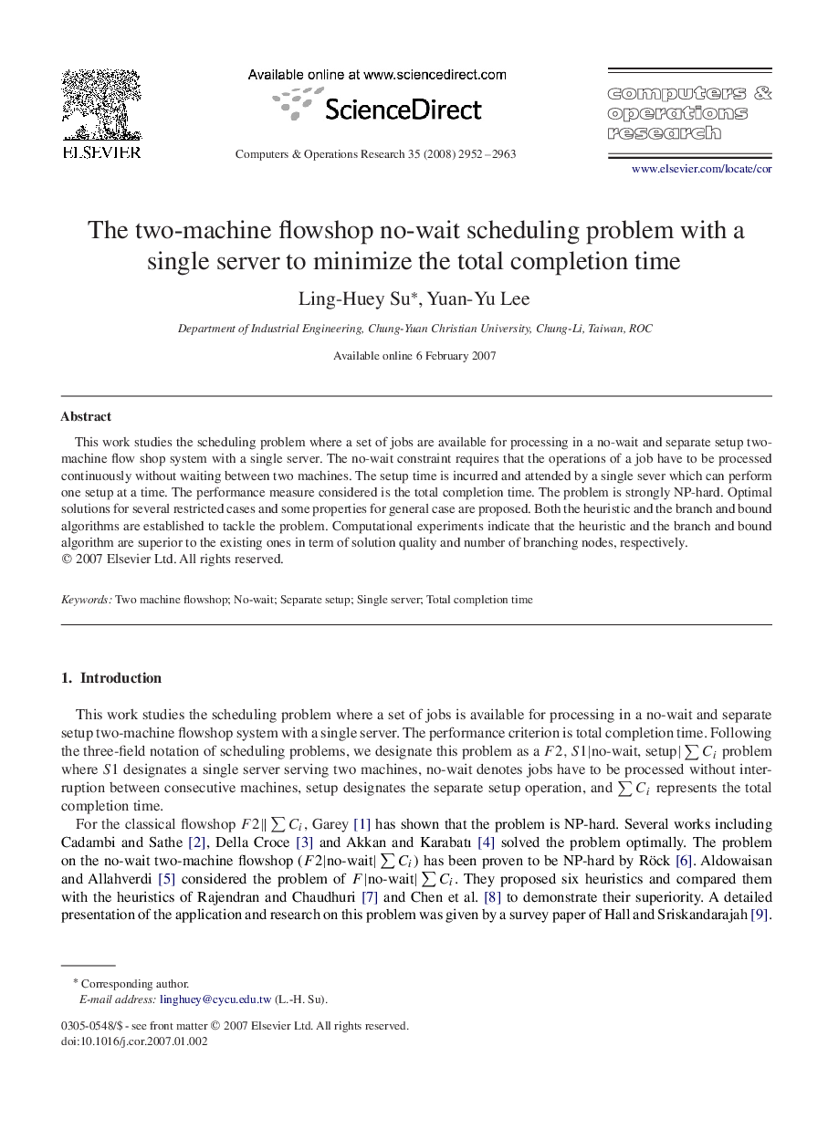 The two-machine flowshop no-wait scheduling problem with a single server to minimize the total completion time