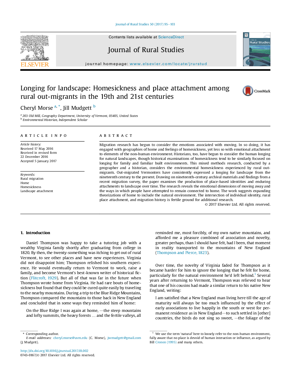 Longing for landscape: Homesickness and place attachment among rural out-migrants in the 19th and 21st centuries