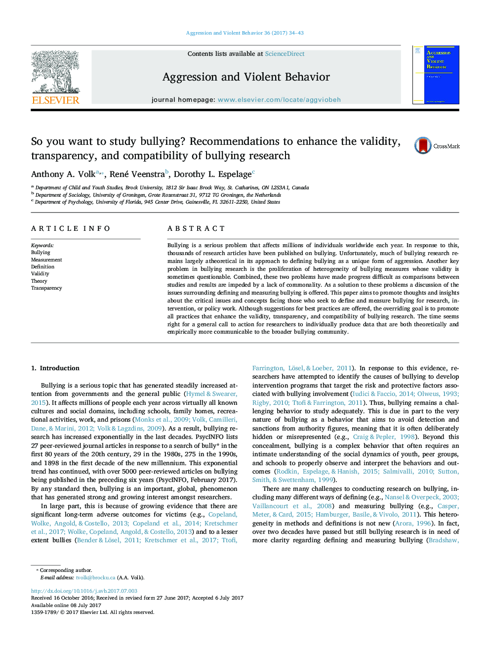 So you want to study bullying? Recommendations to enhance the validity, transparency, and compatibility of bullying research