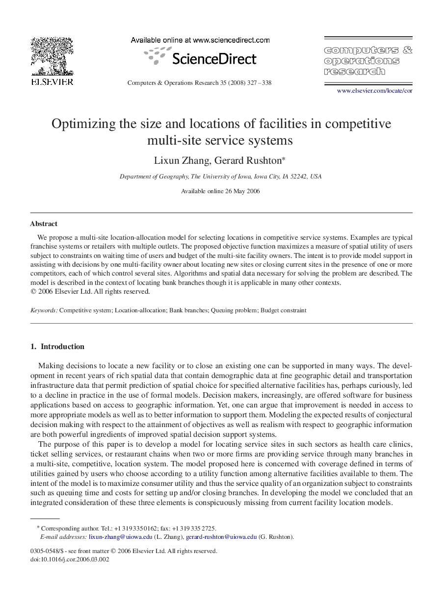 Optimizing the size and locations of facilities in competitive multi-site service systems