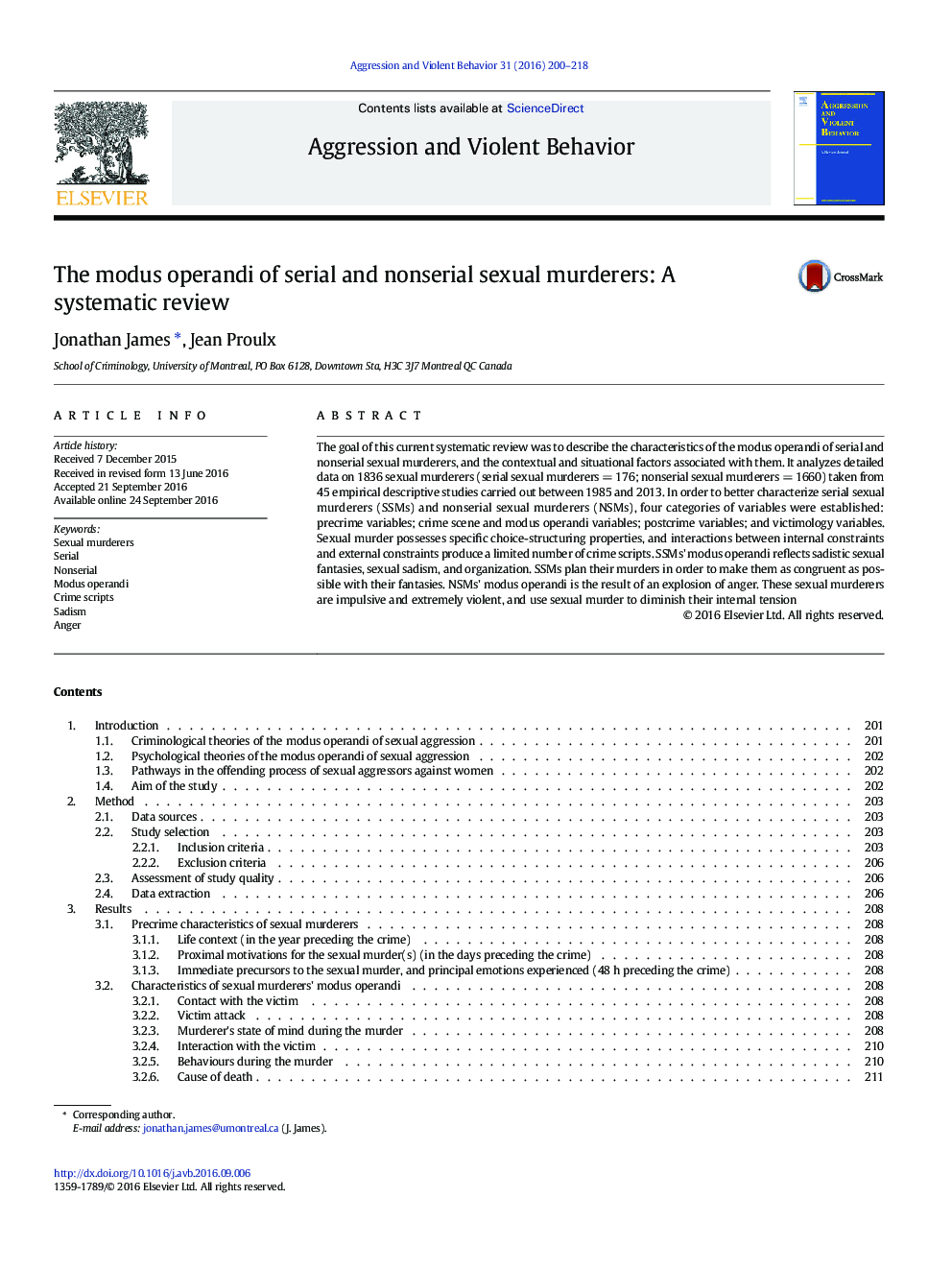 The modus operandi of serial and nonserial sexual murderers: A systematic review