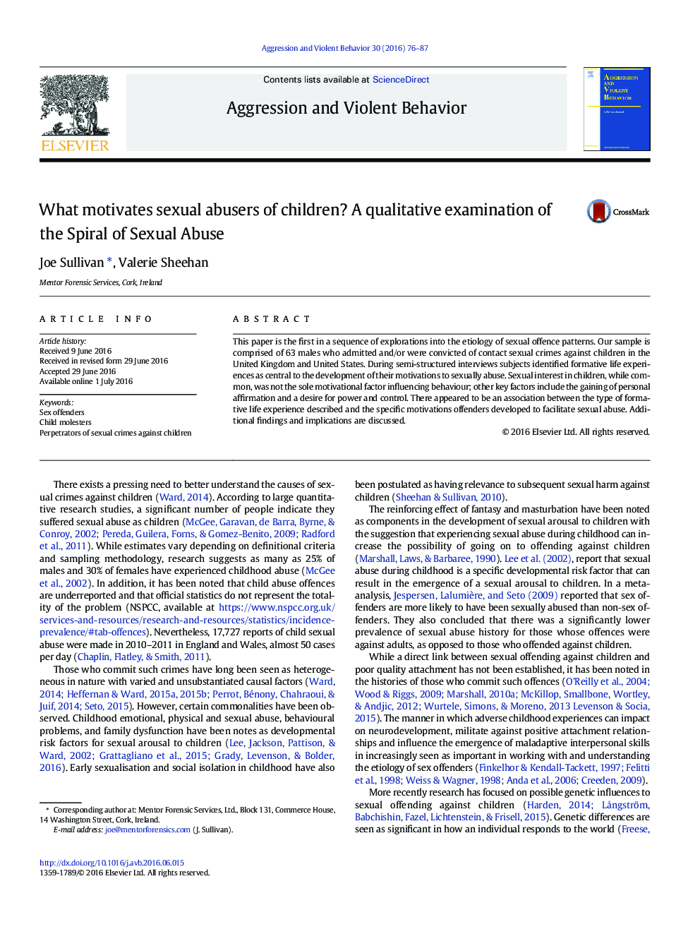 What motivates sexual abusers of children? A qualitative examination of the Spiral of Sexual Abuse