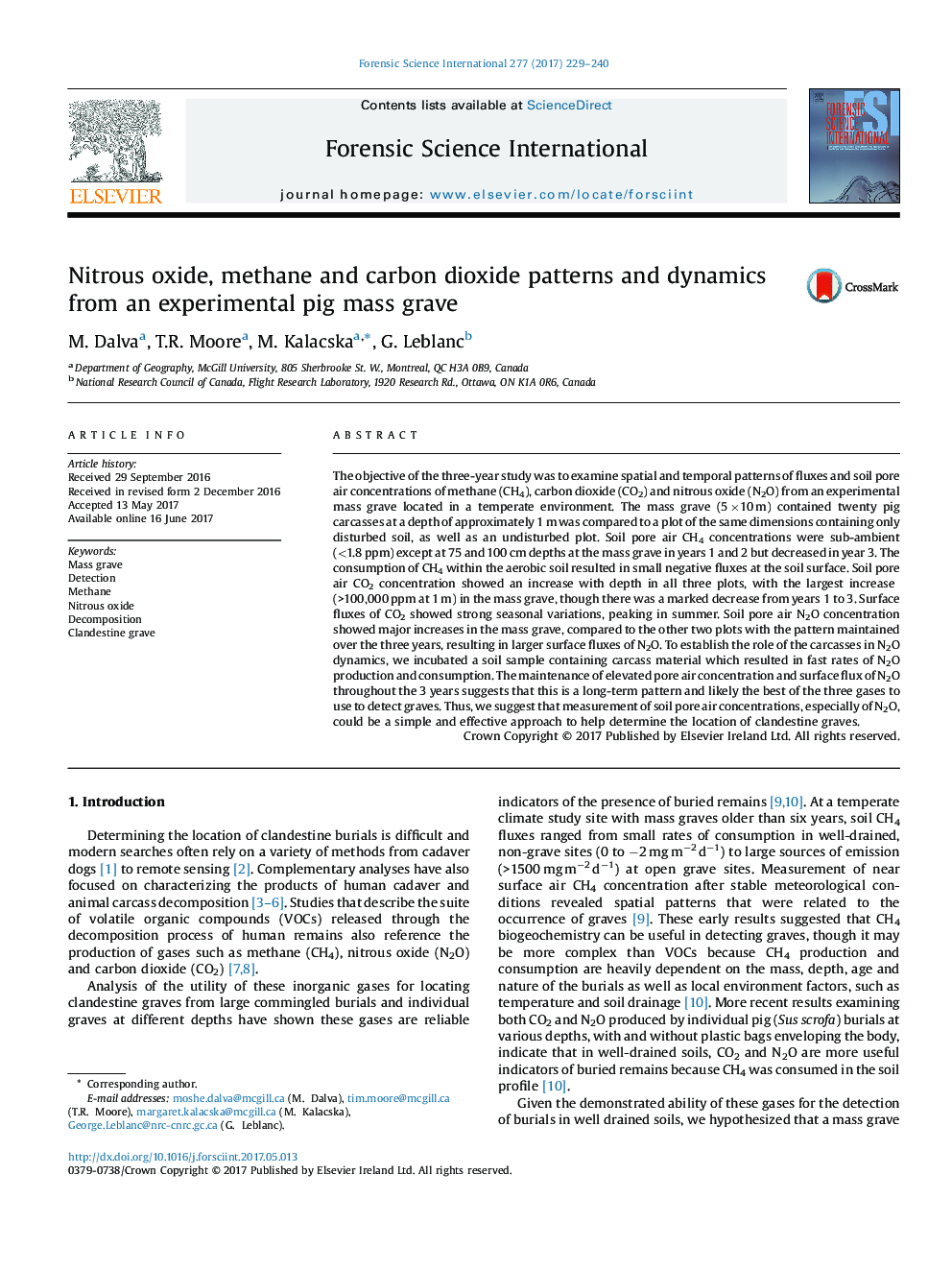 Nitrous oxide, methane and carbon dioxide patterns and dynamics from an experimental pig mass grave