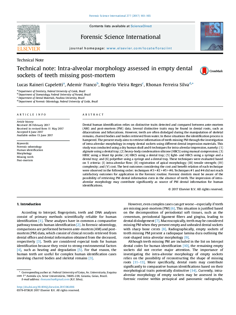 Technical NoteTechnical note: Intra-alveolar morphology assessed in empty dental sockets of teeth missing post-mortem