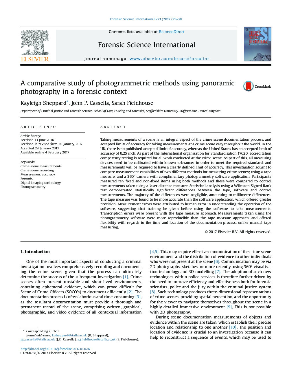 A comparative study of photogrammetric methods using panoramic photography in a forensic context
