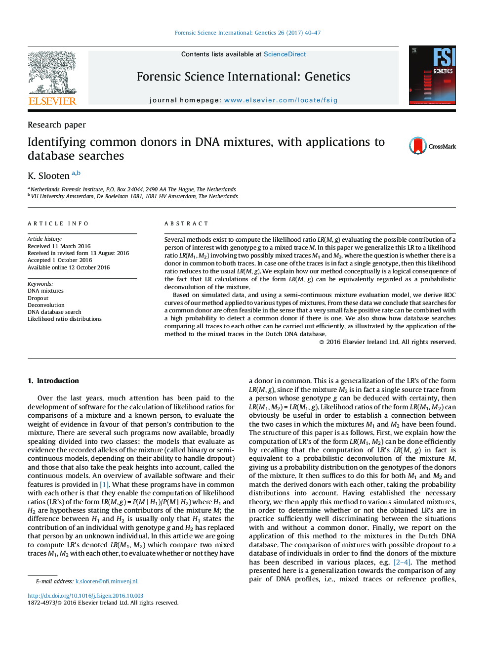 Identifying common donors in DNA mixtures, with applications to database searches