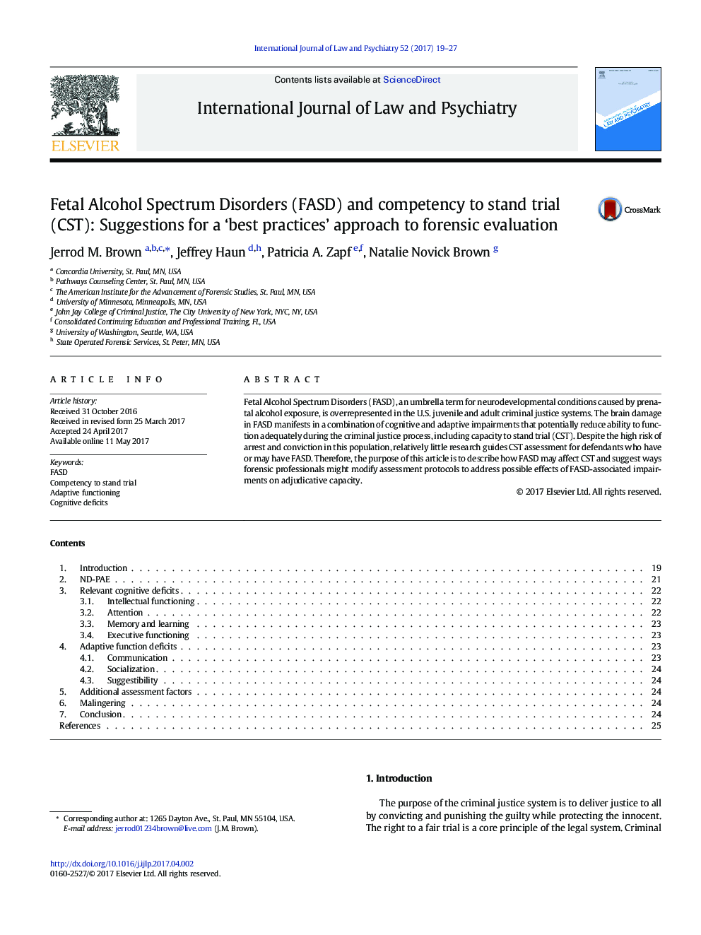 Fetal Alcohol Spectrum Disorders (FASD) and competency to stand trial (CST): Suggestions for a 'best practices' approach to forensic evaluation