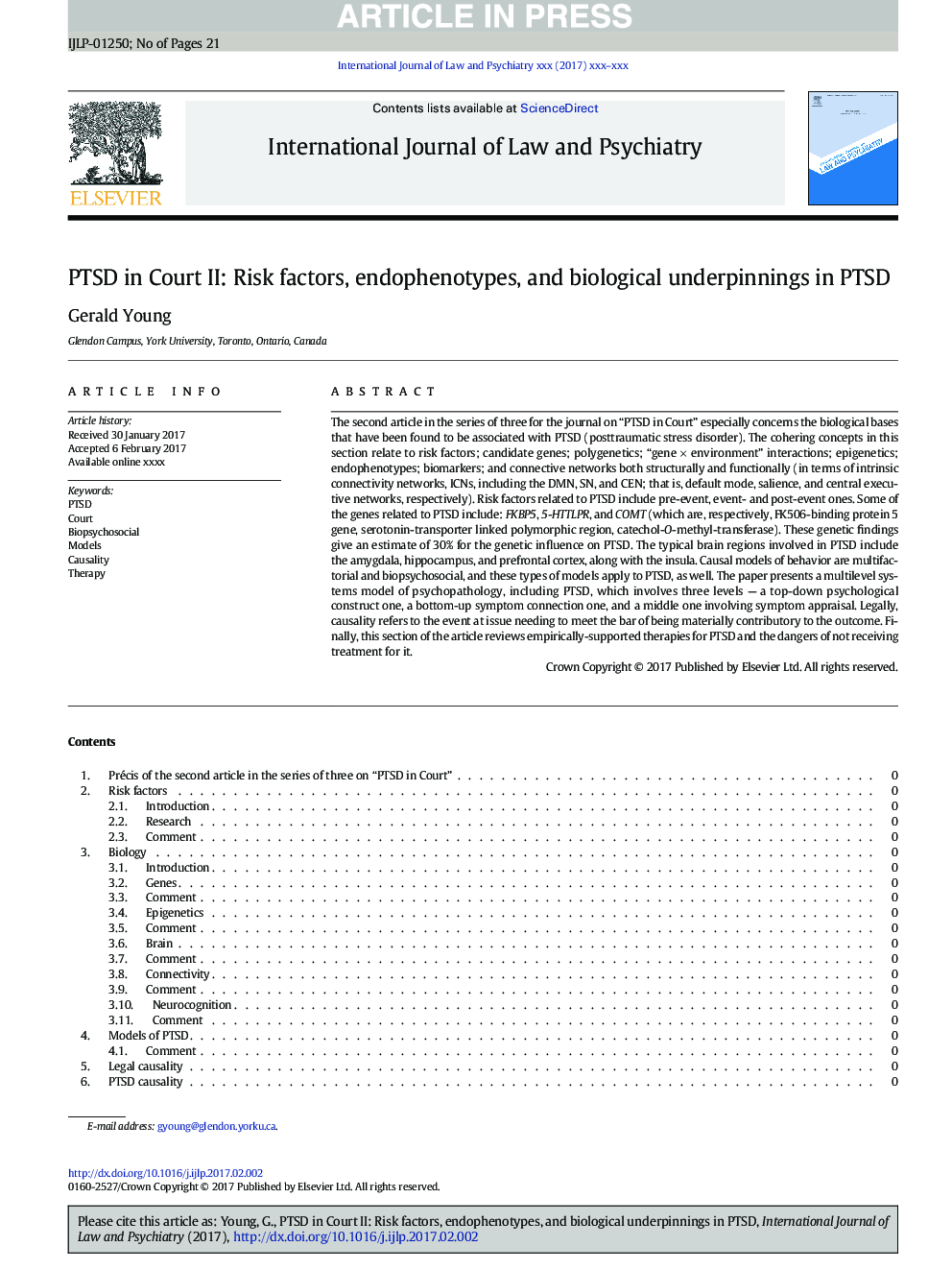 PTSD in Court II: Risk factors, endophenotypes, and biological underpinnings in PTSD