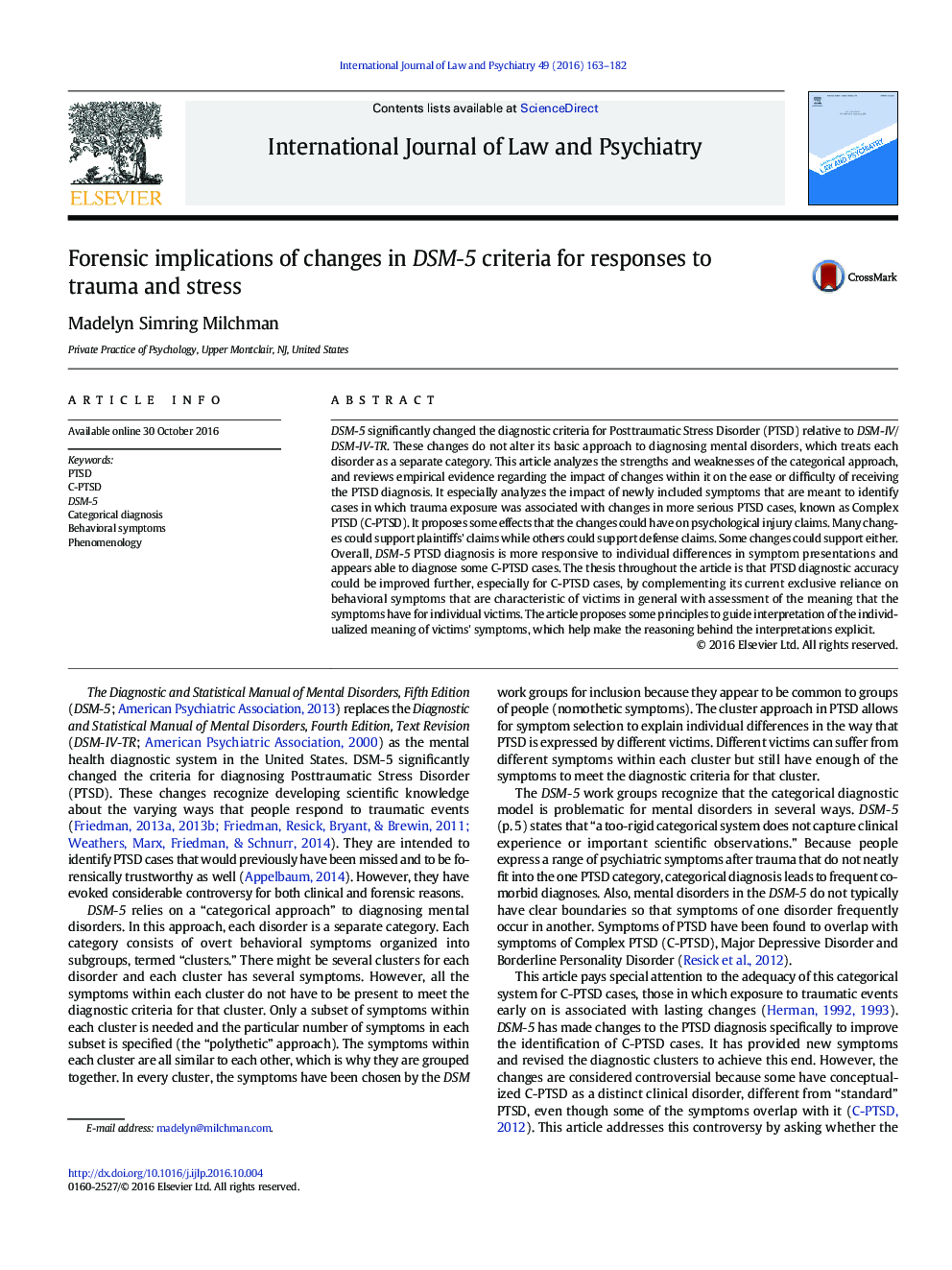 Forensic implications of changes in DSM-5 criteria for responses to trauma and stress