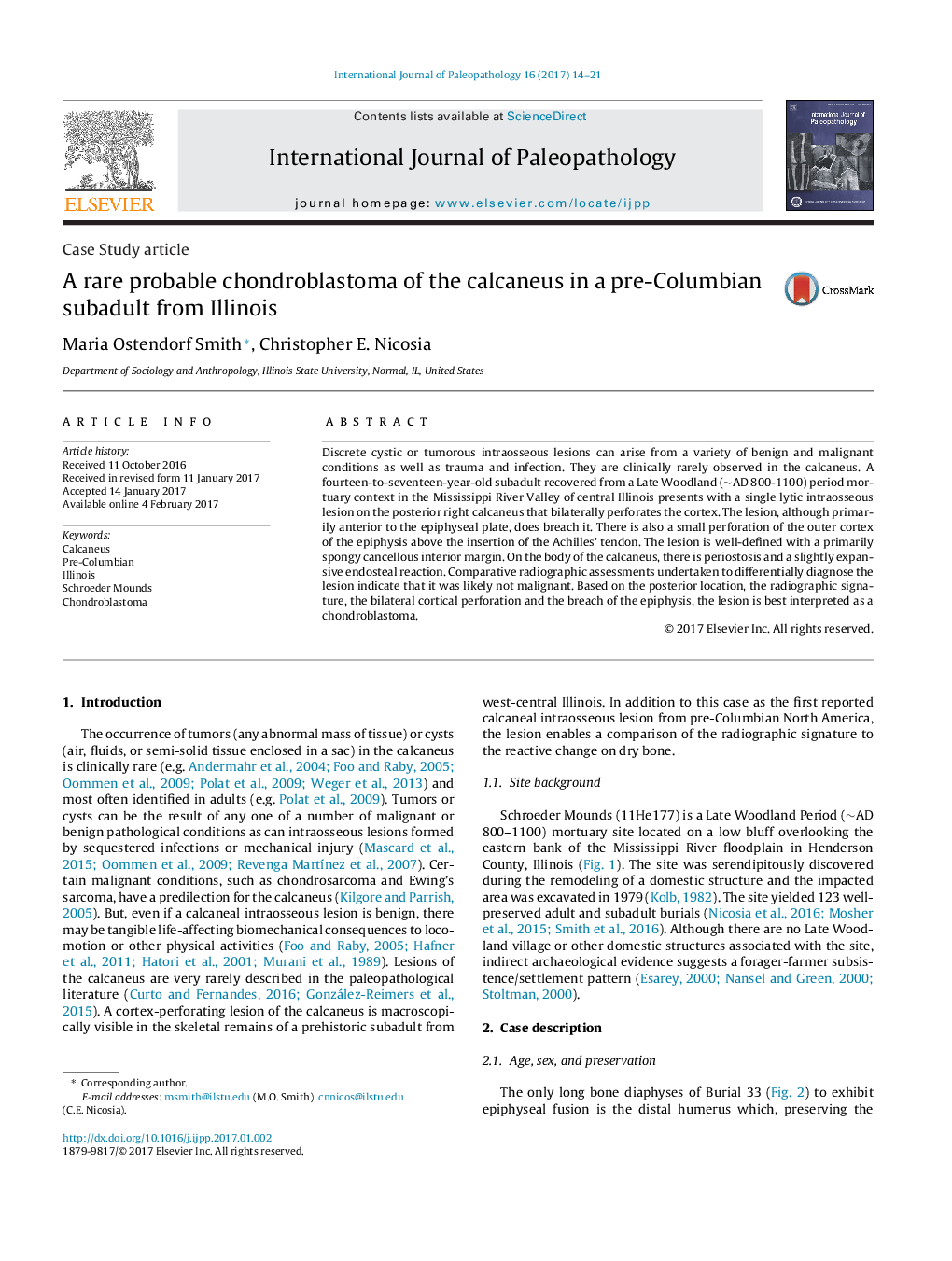 Case Study articleA rare probable chondroblastoma of the calcaneus in a pre-Columbian subadult from Illinois