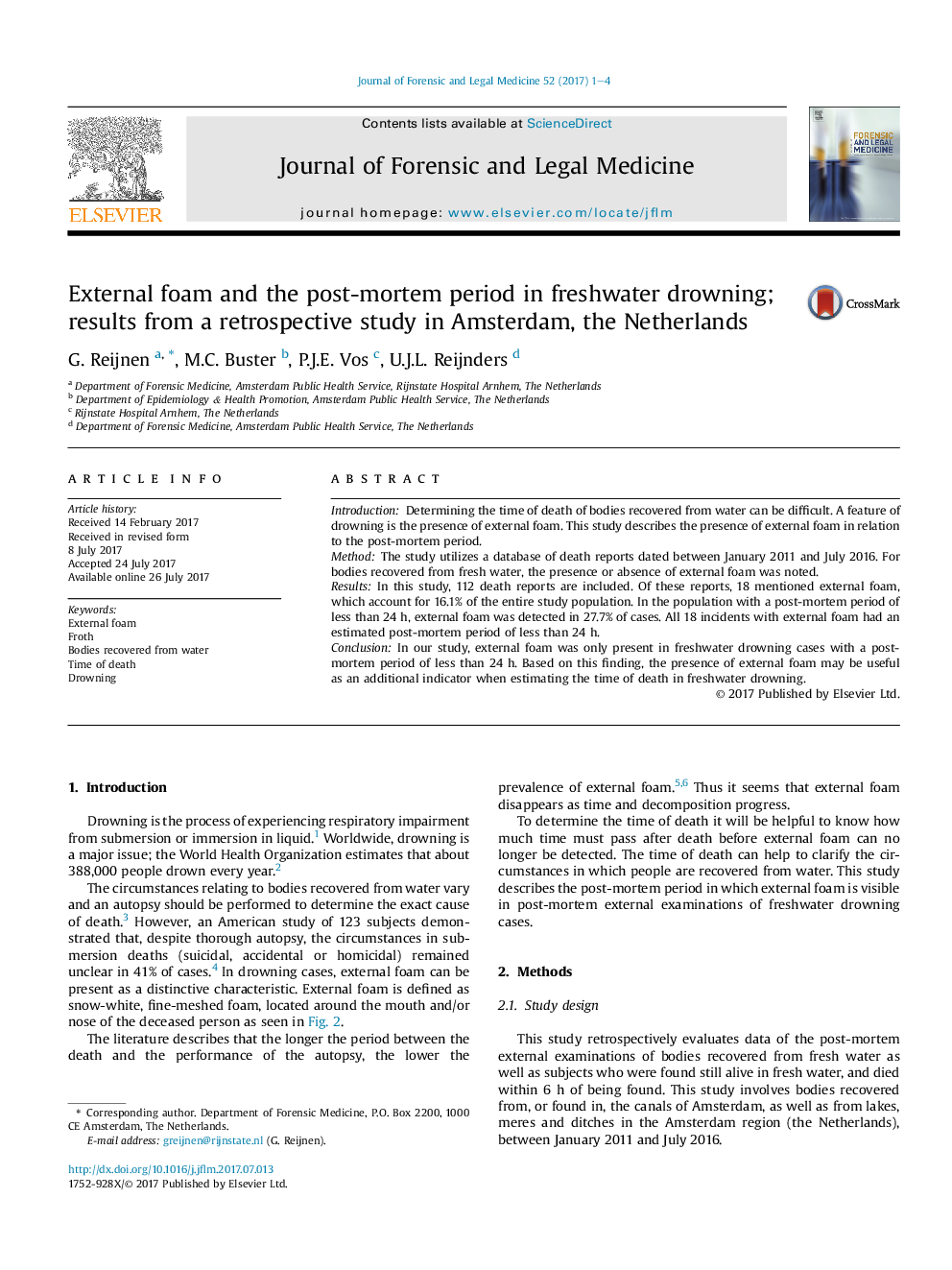 External foam and the post-mortem period in freshwater drowning; results from a retrospective study in Amsterdam, the Netherlands