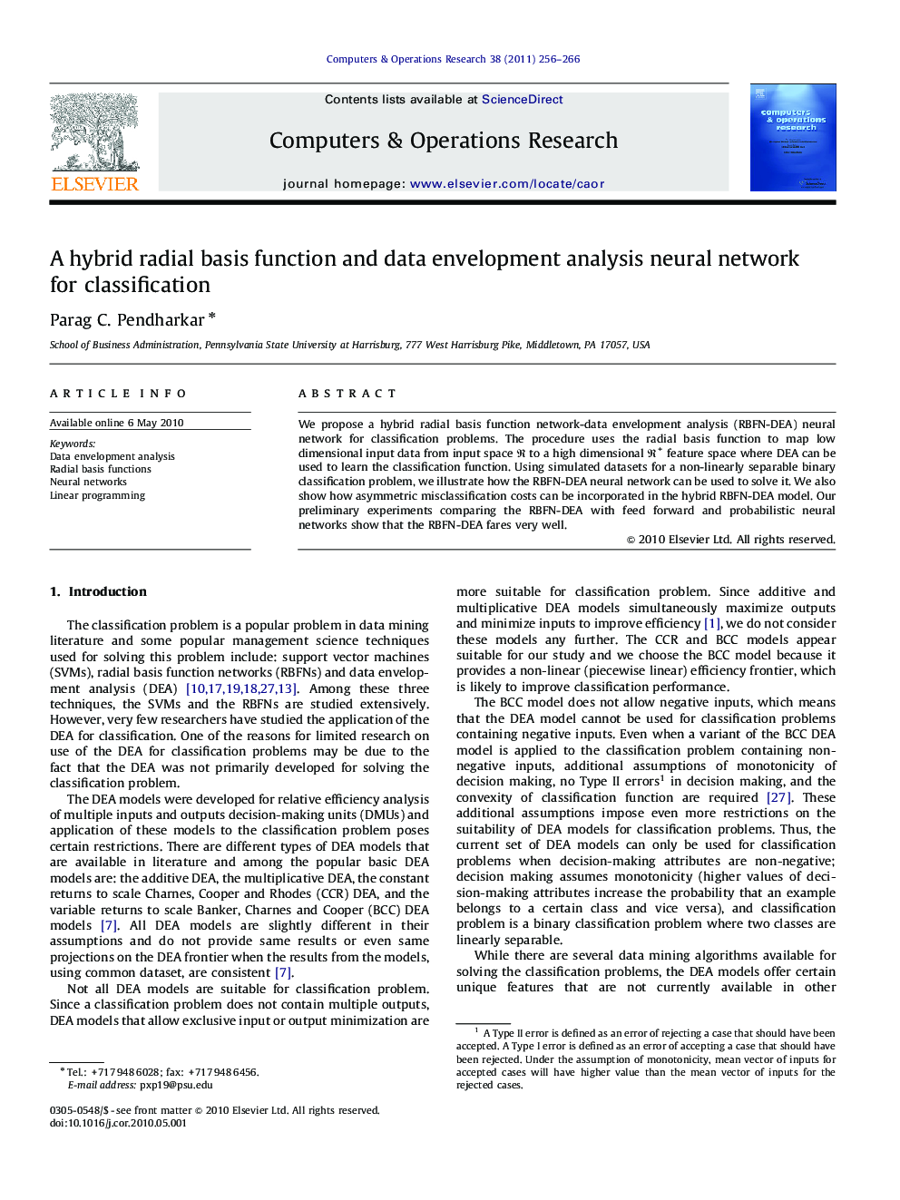 A hybrid radial basis function and data envelopment analysis neural network for classification