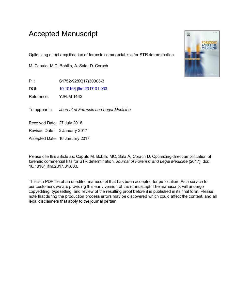 Optimizing direct amplification of forensic commercial kits for STR determination