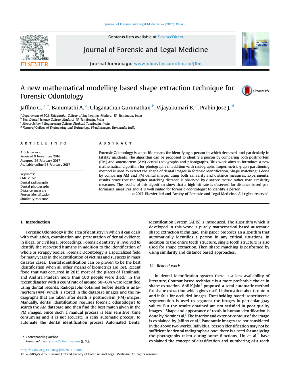 A new mathematical modelling based shape extraction technique for Forensic Odontology
