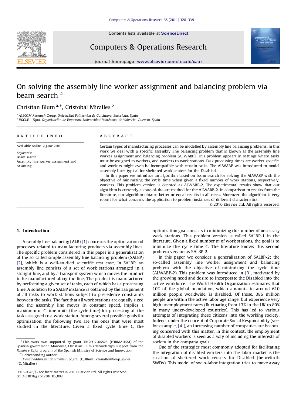 On solving the assembly line worker assignment and balancing problem via beam search 