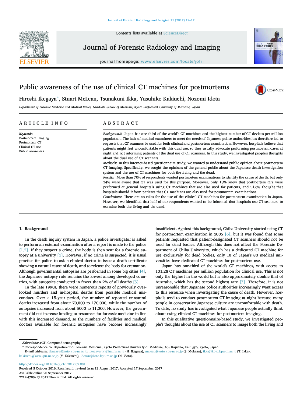 Public awareness of the use of clinical CT machines for postmortems