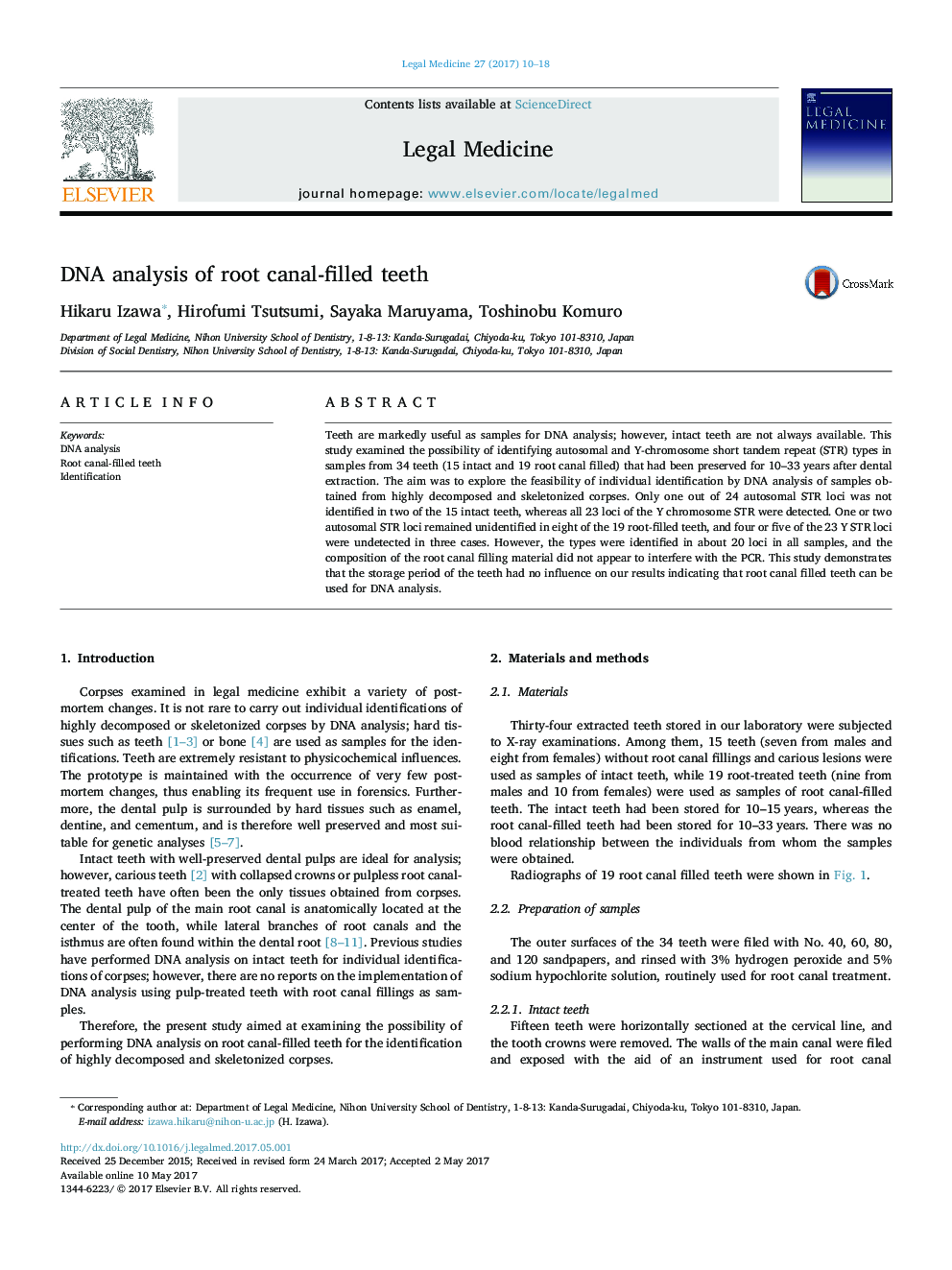 DNA analysis of root canal-filled teeth