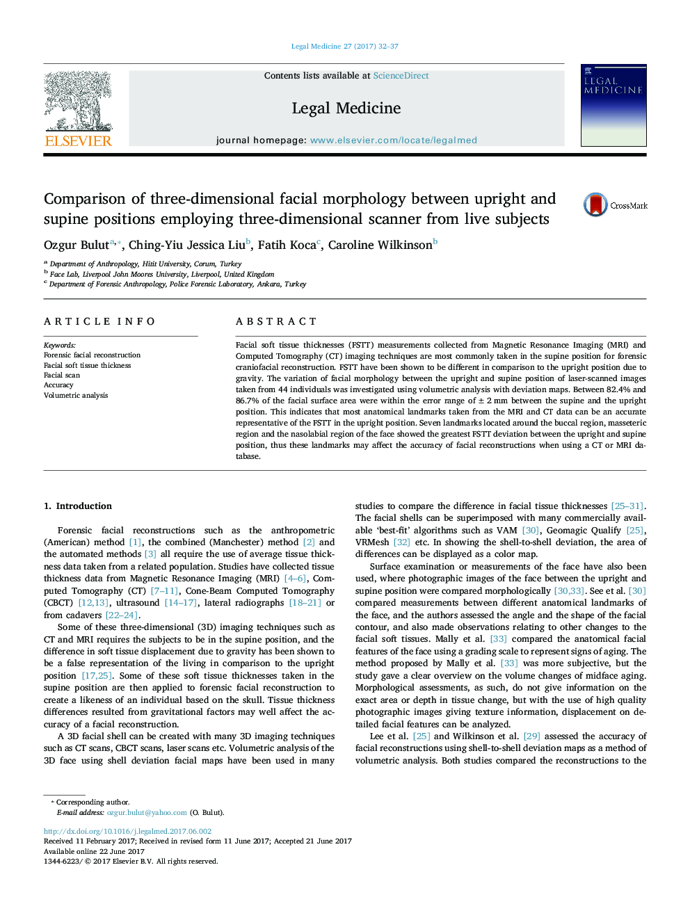 Comparison of three-dimensional facial morphology between upright and supine positions employing three-dimensional scanner from live subjects