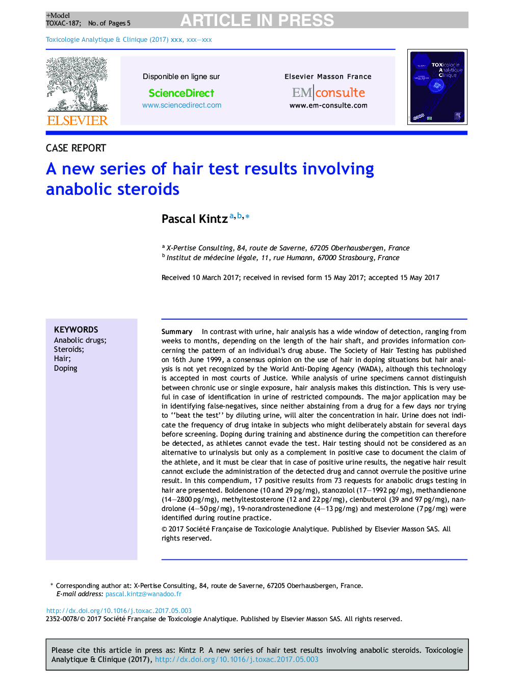 یک سری جدید از نتایج آزمایش موهای مربوط به استروئیدهای آنابولیک 