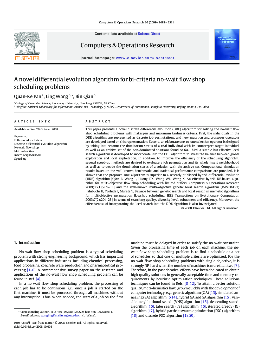 A novel differential evolution algorithm for bi-criteria no-wait flow shop scheduling problems