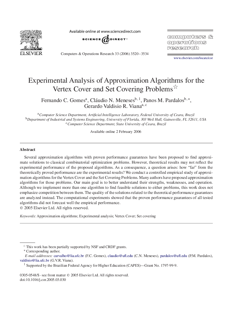 Experimental Analysis of Approximation Algorithms for the Vertex Cover and Set Covering Problems 