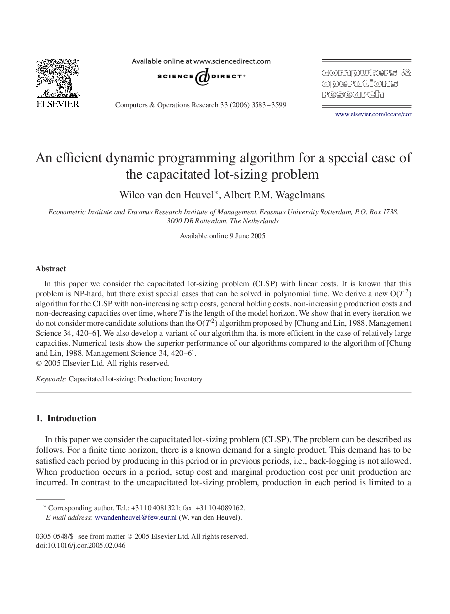 An efficient dynamic programming algorithm for a special case of the capacitated lot-sizing problem