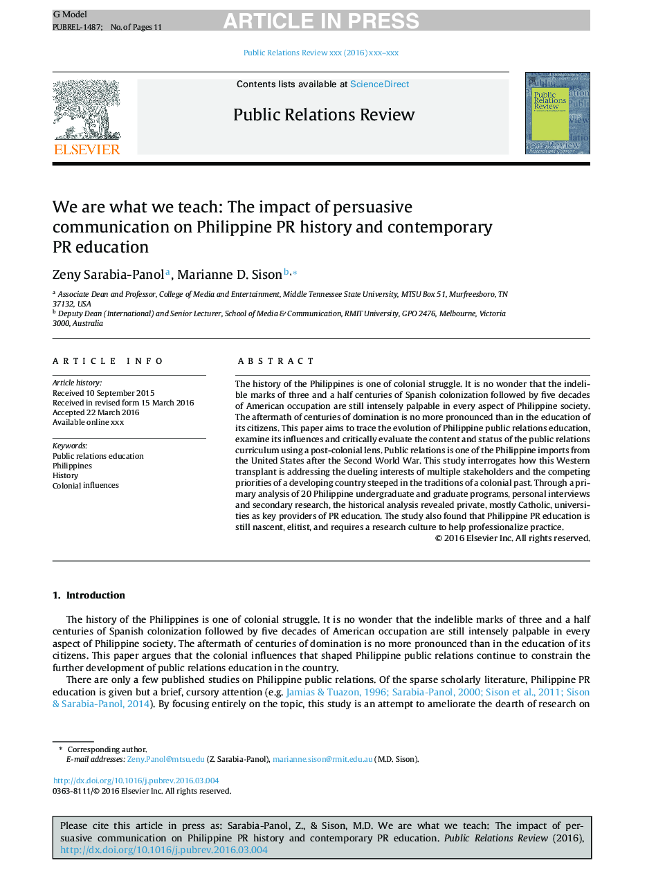 ما آنچه را آموزش می دهیم: تاثیر ارتباطات متقاعد کننده در تاریخ روابط عمومی فیلیپین و آموزش روابط عمومی معاصر 