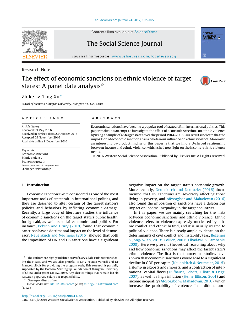 The effect of economic sanctions on ethnic violence of target states: A panel data analysis