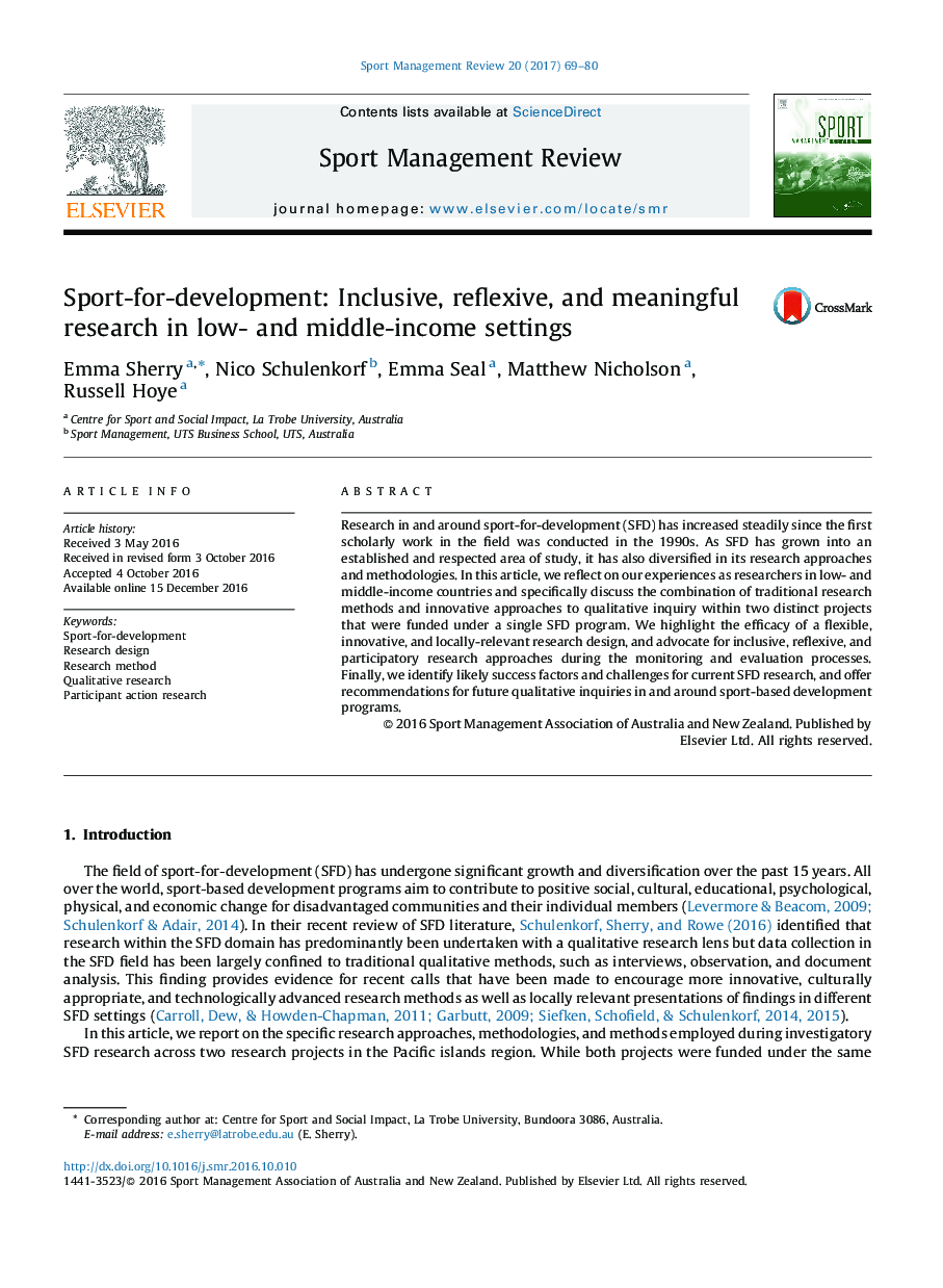 Sport-for-development: Inclusive, reflexive, and meaningful research in low- and middle-income settings