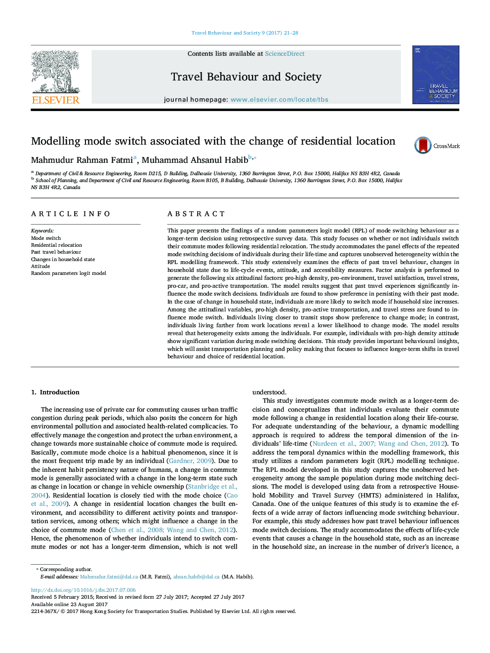 Modelling mode switch associated with the change of residential location