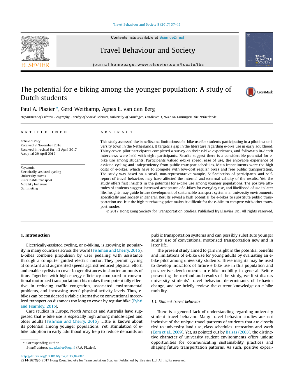 The potential for e-biking among the younger population: A study of Dutch students