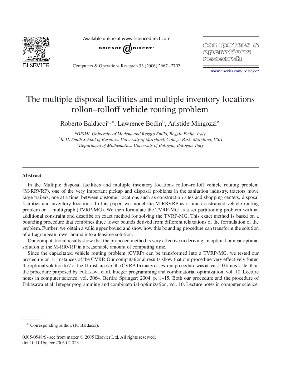 The multiple disposal facilities and multiple inventory locations rollon–rolloff vehicle routing problem