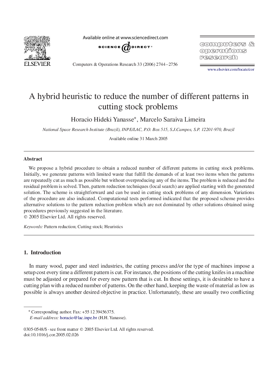 A hybrid heuristic to reduce the number of different patterns in cutting stock problems