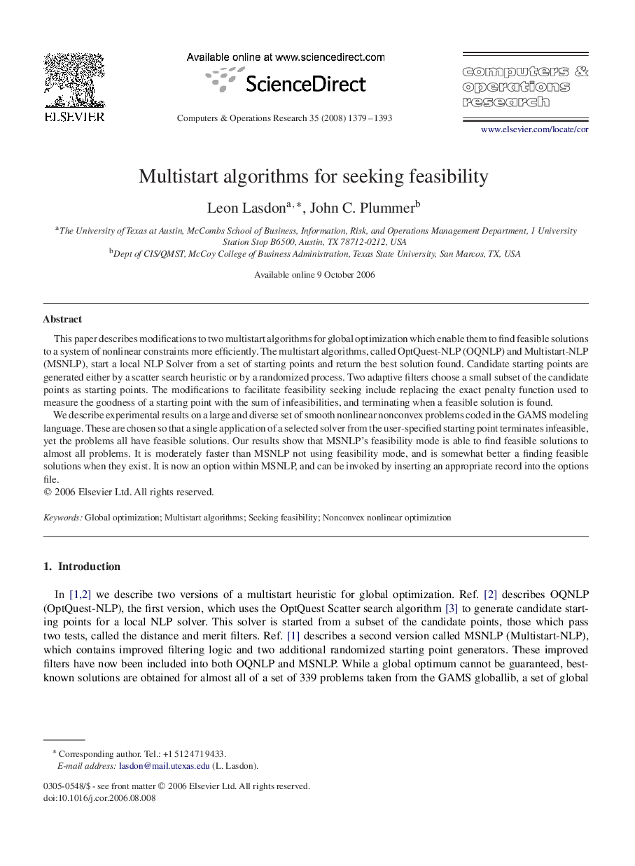 Multistart algorithms for seeking feasibility