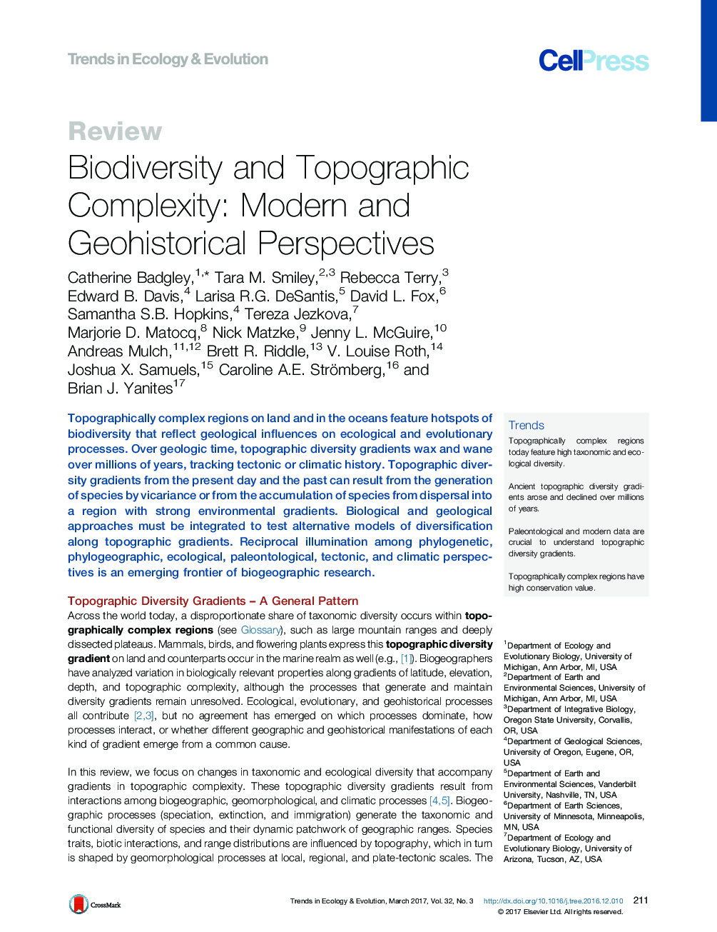 Biodiversity and Topographic Complexity: Modern and Geohistorical Perspectives