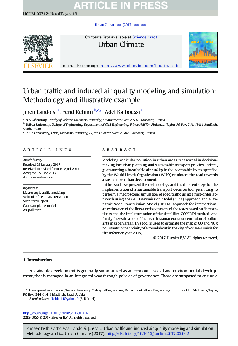 Urban traffic and induced air quality modeling and simulation: Methodology and illustrative example