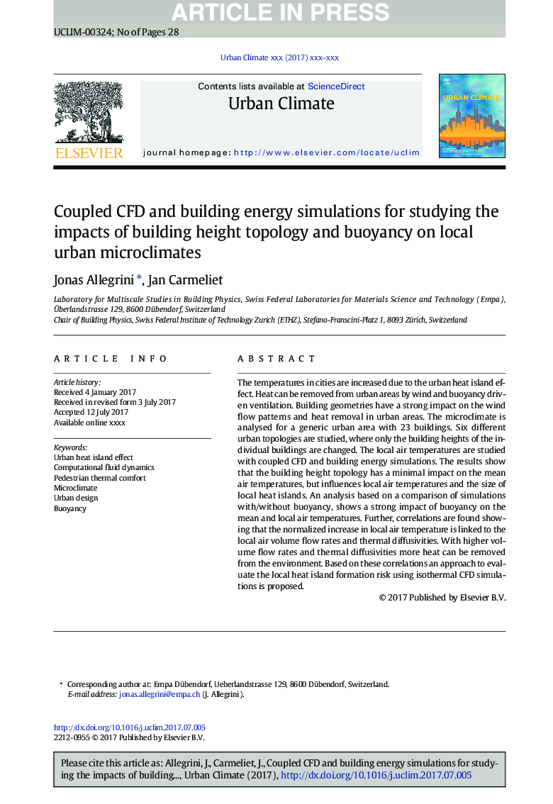 Coupled CFD and building energy simulations for studying the impacts of building height topology and buoyancy on local urban microclimates