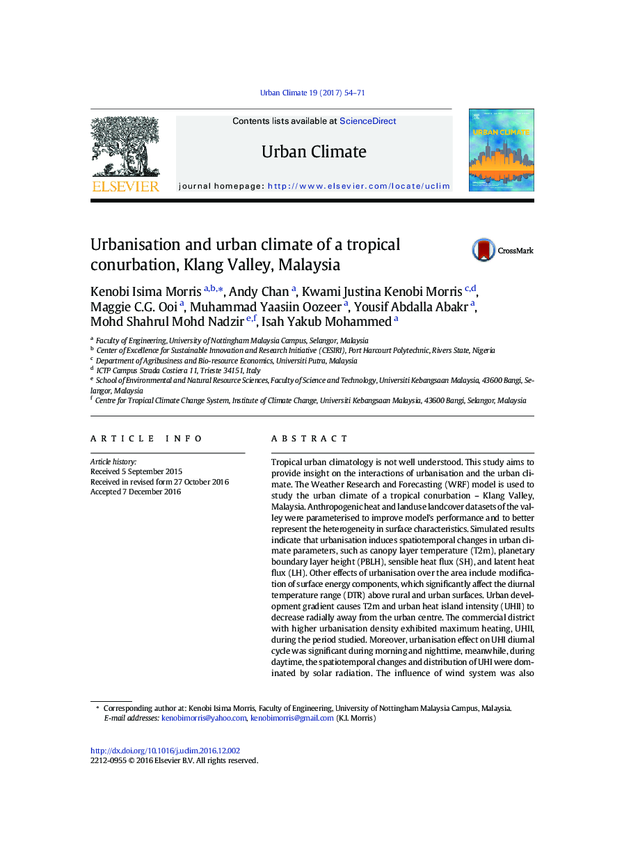 Urbanisation and urban climate of a tropical conurbation, Klang Valley, Malaysia