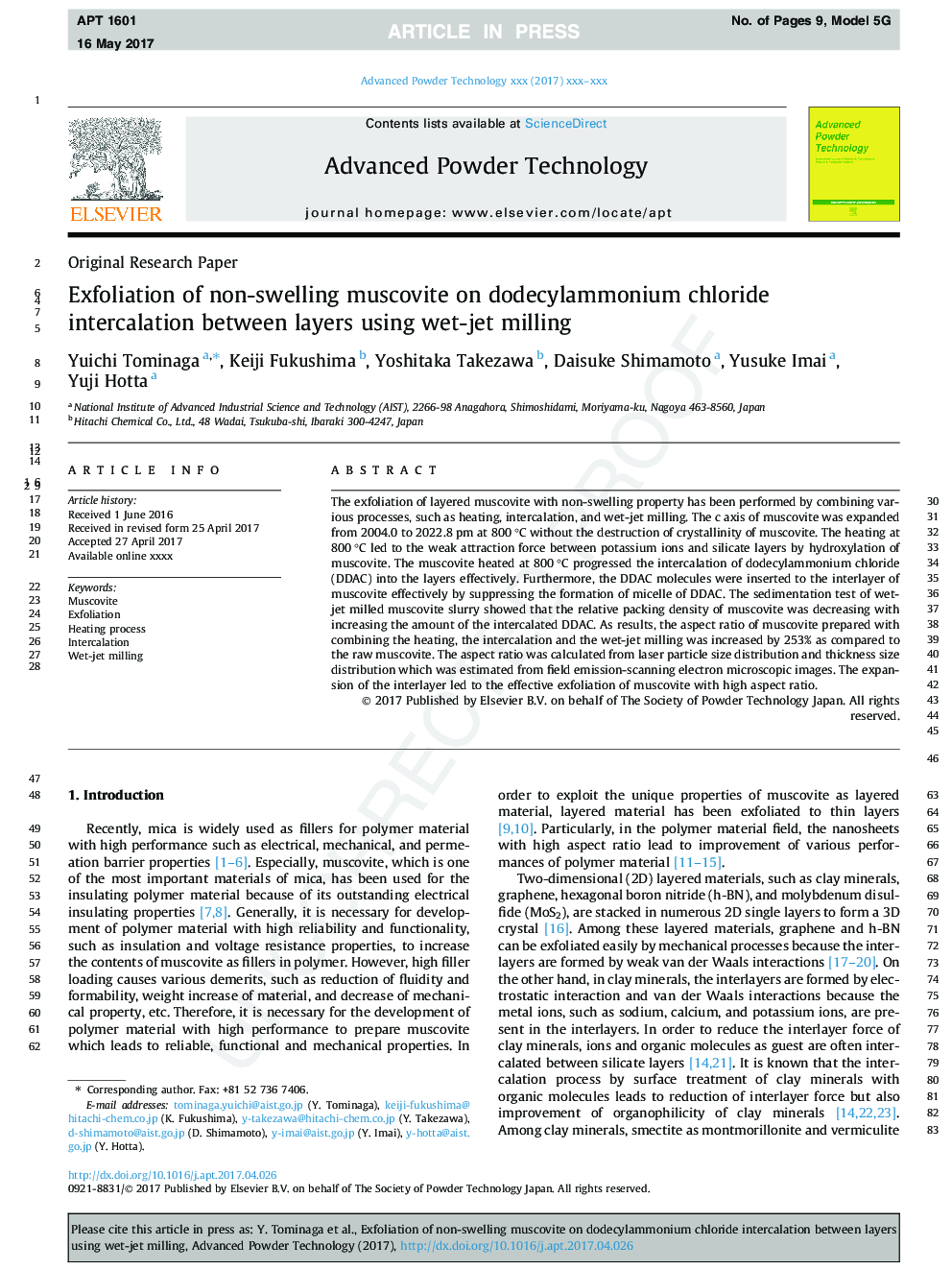 Exfoliation of non-swelling muscovite on dodecylammonium chloride intercalation between layers using wet-jet milling