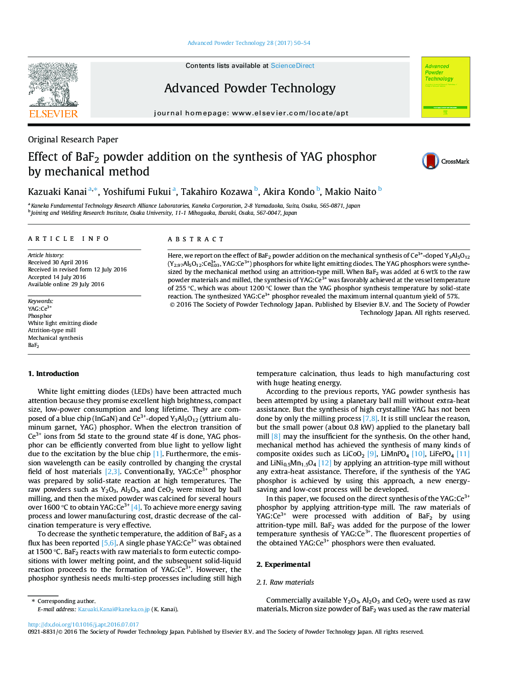 Effect of BaF2 powder addition on the synthesis of YAG phosphor by mechanical method